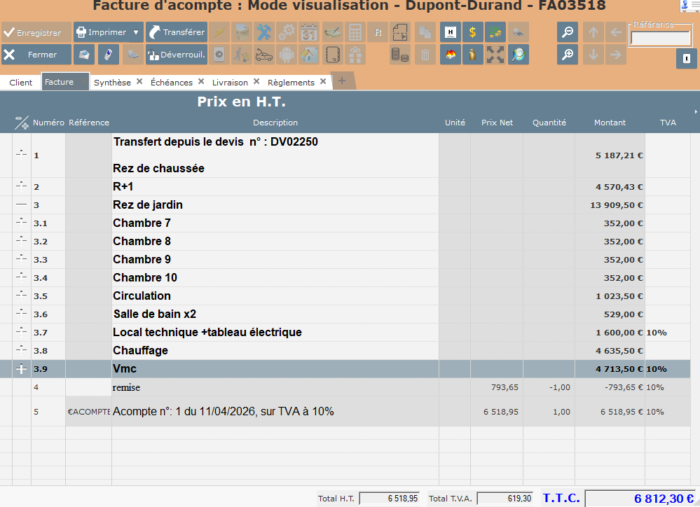 Gestion des acomptes BatisyxIQ